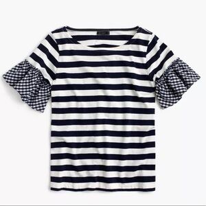 J CREW - Striped Gingham Ruffle Sleeve top